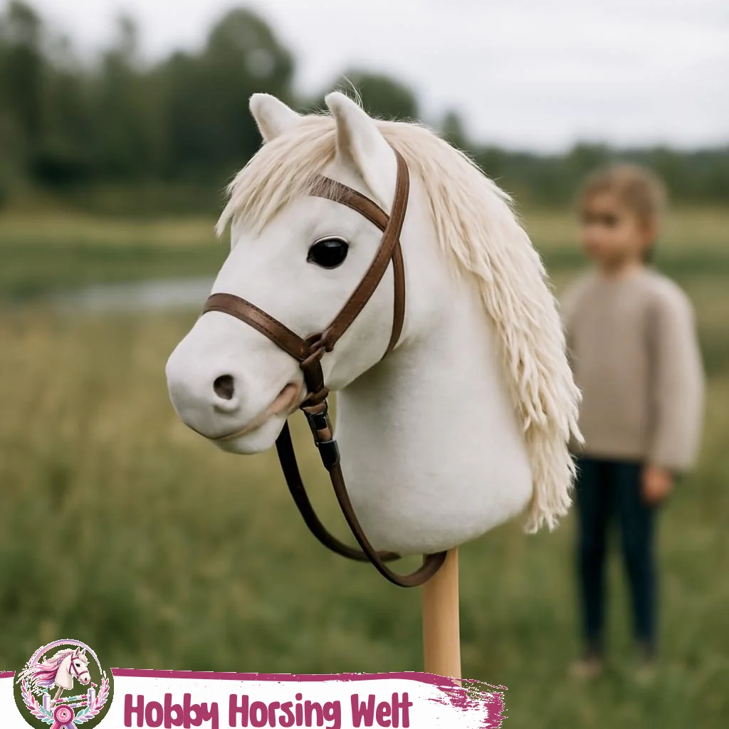 Kind spielt mit Hobby-Horse für Kinder auf Spielplatz