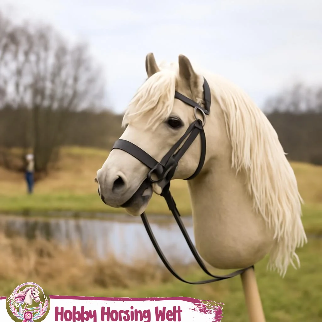 Jugendliche trainiert Hobby-Horse auf Parcours im Freien
