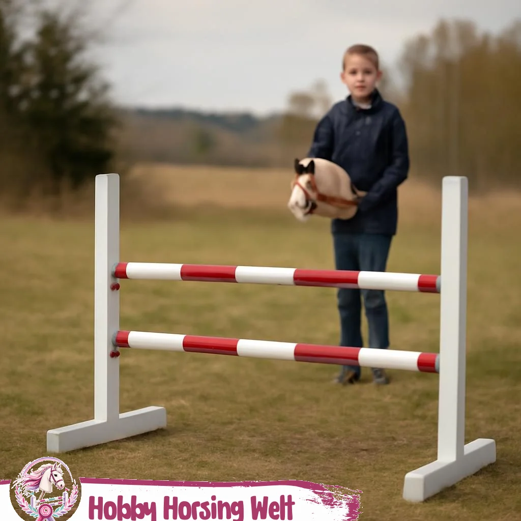 Hobby-Horse-Hindernisse auf Parcours mit bunten Stangen