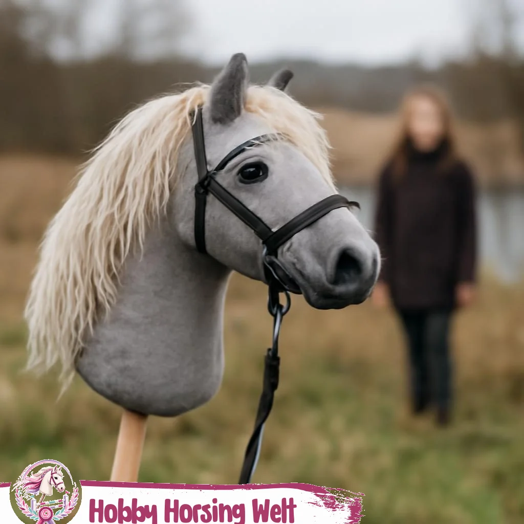 Hobby-Horse mit Halfter, Nahaufnahme des Pferdekopfs