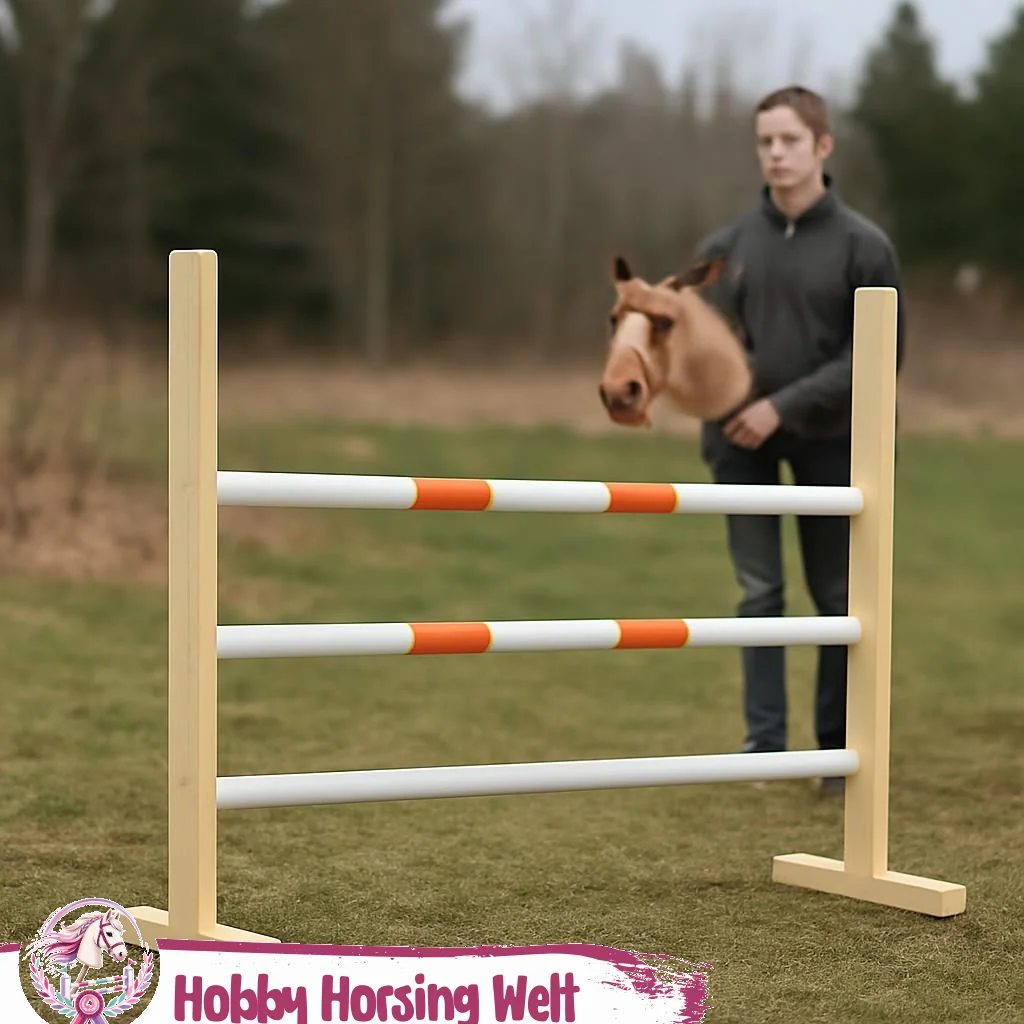Hobby-Horse-Hürden auf Parcours mit bunten Stangen