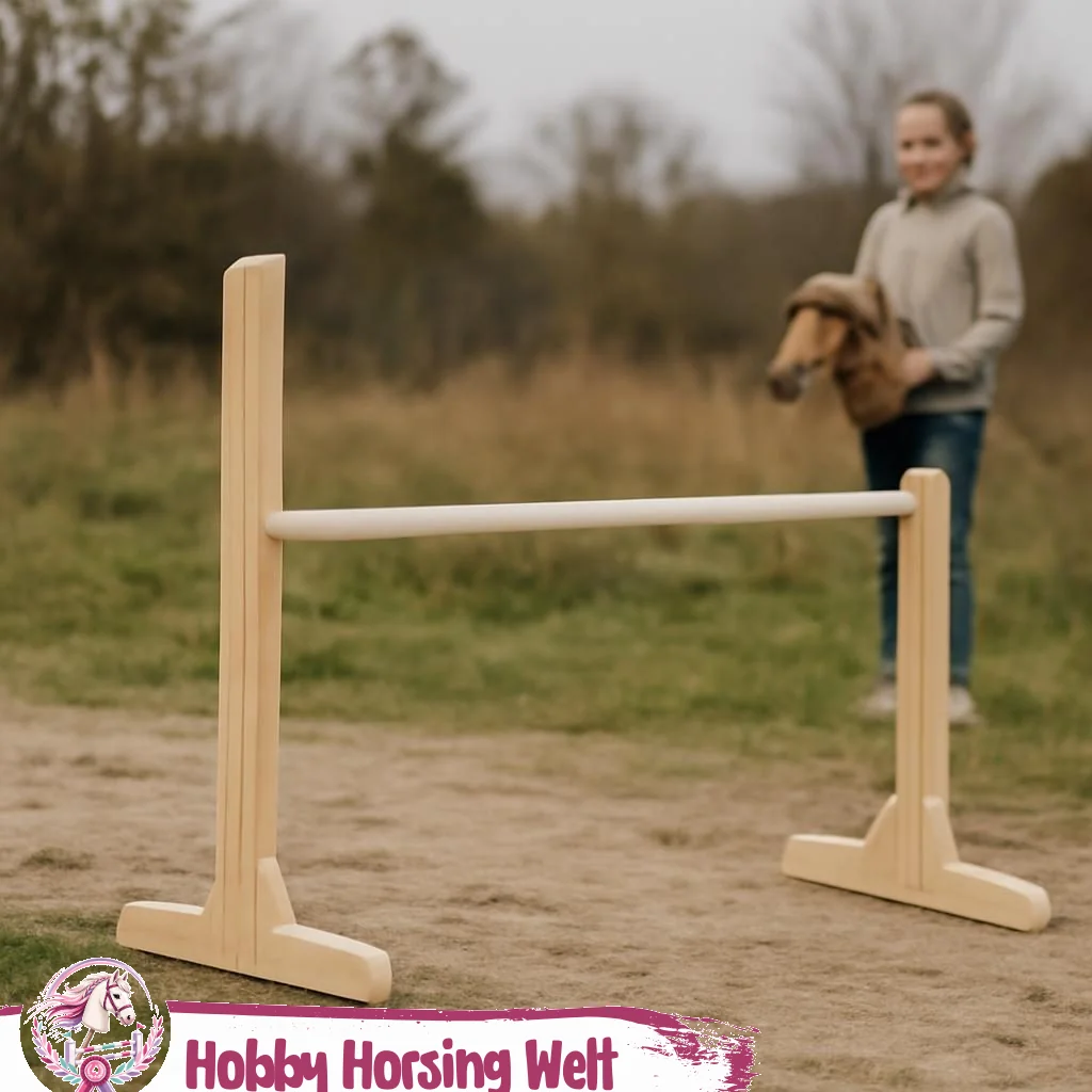 Hürden für Hobby-Horse: bunte Sprungstangen auf Sandplatz